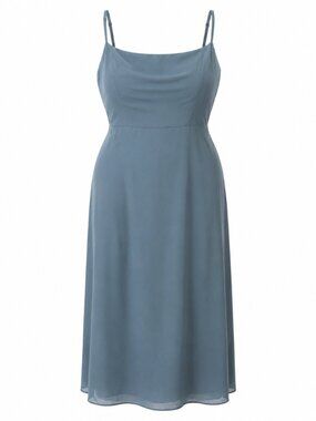 Azazie Tayla Bermuda Blue Chiffon Bridesmaid Dress Size 18